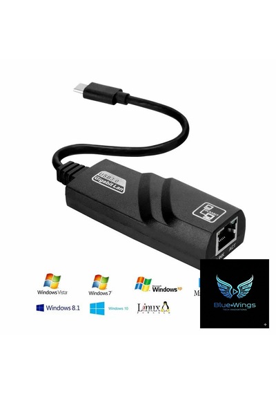 Blue Wings Usb Type-c To Ethernet Dönüştürücü 1000 Mbps Usb 3.0 Gigabit Lan Adaptör Apple Uyumlu Macbook, Laptop, Tablet  Hızlı Internet Adaptörü