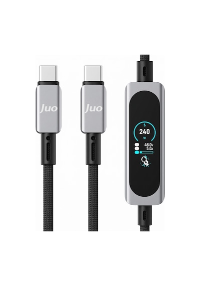 Juo 240w Type-c To Type-c Dijital Tft Ekranlı E-mark Çipli Örgülü Hızlı Şarj Kablosu 1.2 Metre