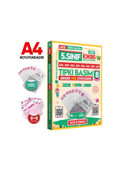 2027 5.Sınıf İOKBS PAKET 8li Tıpkı Basım/Tüm Dersler Tek Kitap Çözümlü Çıkmış Soru Bankası 2li Set