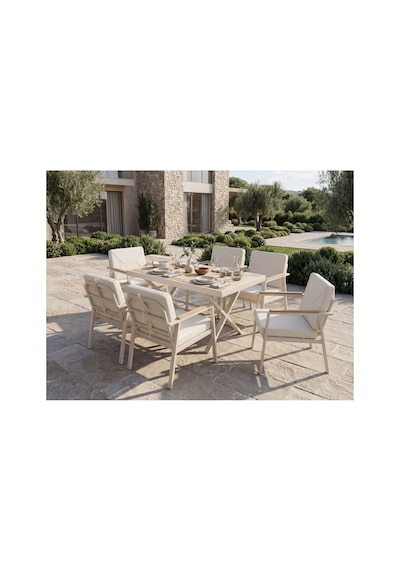 Milas Alüminyum 6 Sandalye+masa 80 140 Bahçe Balkon Mutfak Masa Takımı Krem
