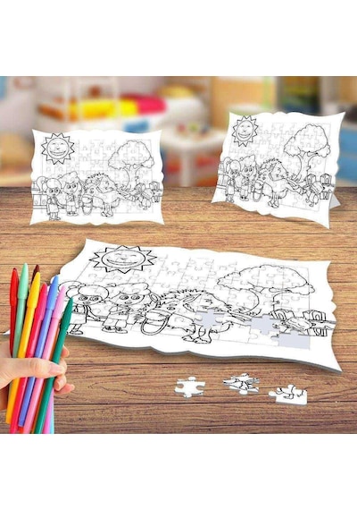 Hayvanat Bahçesi Boyama Puzzle Tablo Çocuk Eğitici Yapboz