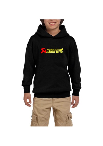 Zepplin Giyim Akrapovic Logo Text Siyah Çocuk Kapşonlu Sweatshirt