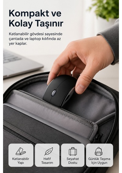 Katlanabilir 2.4g Kablosuz Mouse İnce Taşınabilir Ev & Ofis Tipi Siyah Mouse Çok Renkli Diğer