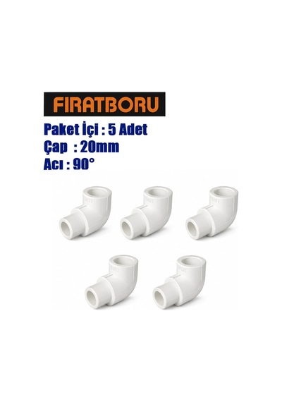Fırat 20mm 90 Kuyruklu Dirsek, Pprc 20 90 Kuyruklu Dirsek, 5 Adet, 7b11002020