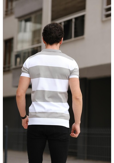 Ht 340016 Çift Renk Polo Yaka Erkek Triko Tshirt 001