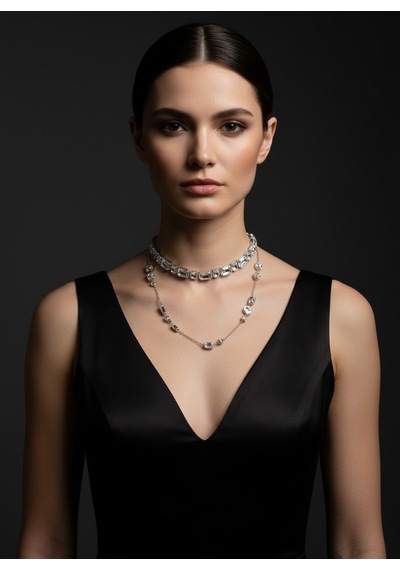 Valmont Accessories Kadın Gümüş Renk Baget Taşlı Choker Kolye
