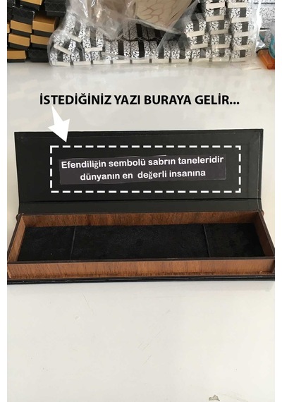Tesbih Kenti Erkek İçin Ahşap Kutuda Kişiye Özel Yazılı Kedi Gözü Fosforlu Tesbih