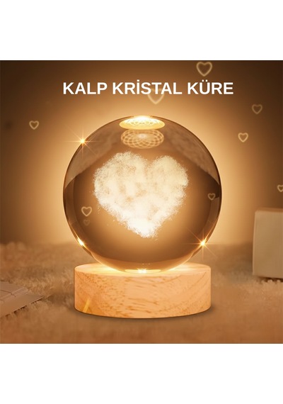 Kalpli Işıklı Cam Küre Ahşap Standlı Dekoratif Gece Lambası