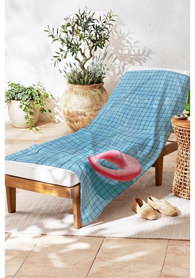 Marine Modern Mikrofiber Plaj Havlusu - Mavi Pembe Geometrik Havuz Deniz Hızlı Kuruyan Havlu Çiy İncir