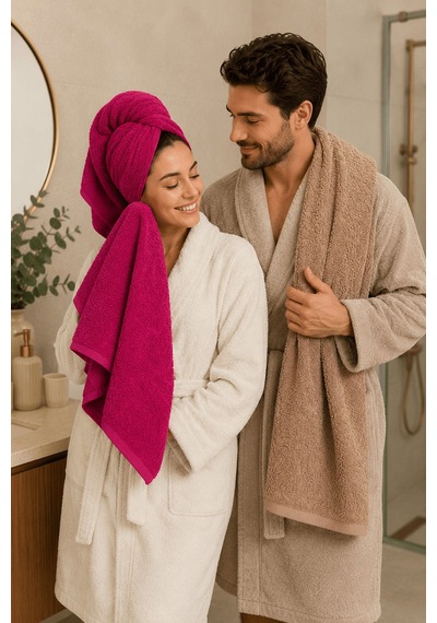 2'li Jakarlı Büyük Boy Banyo Havlusu 90x150 Cm %100 Pamuk Lorea 650 Gr Bej-fuşya