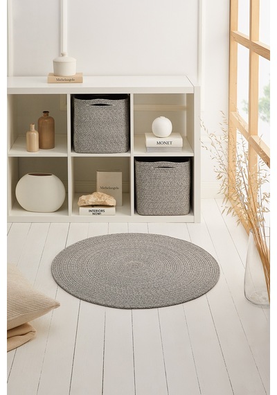 Ocean Home Textile Yıkanabilir Gri Kırçıllı Pamuklu Halı Kilim 80 Cm Çap