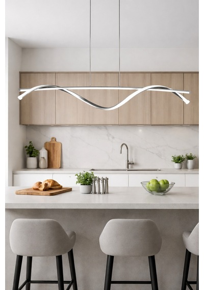 Eclipse Gri Renk Modern Tasarım Beyaz Ledli Cafe - Mutfak - Salon 2 Li Led Avize