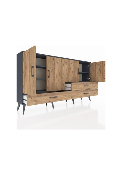 Arges Konsol 5 Raflı 3 Çekmeceli 4 Kapaklı 176x30x99 Antrasit-çam Antrasit-çam