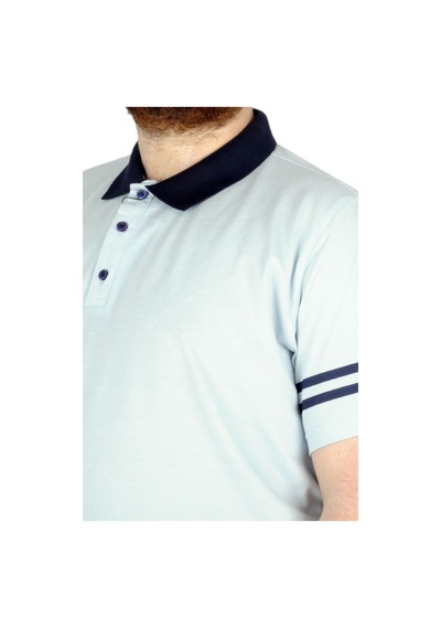 Mode Xl Büyük Beden T-Shirt Polo Sleeve Striped 22336 Mavi 001