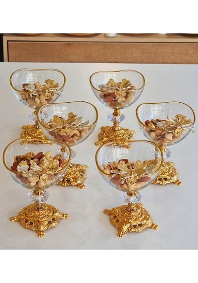 Elta Collection 6 Adet Kelebekli Döküm Ayaklı Kase Magnolia Dondurmalık Cup Çerezlik Sunumluk Şeffaf