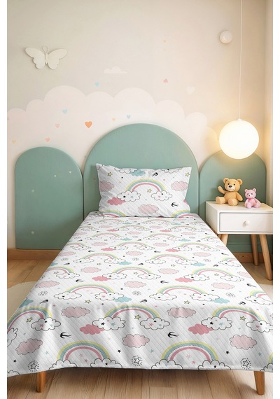 Evimde Bambaşka Gökkuşağı Pembe Bulut Kız Çocuk Pike Takımı - Pastel Yıldızlı Bebek Odası Yatak Örtüsü - 160x220 CM Evimde Bambaşka Gökkuşağı Pembe Bulut Kız Çocuk Pike Takımı - Pastel Yıldızlı Bebek Odası Yatak Örtüsü - 160x220 CM