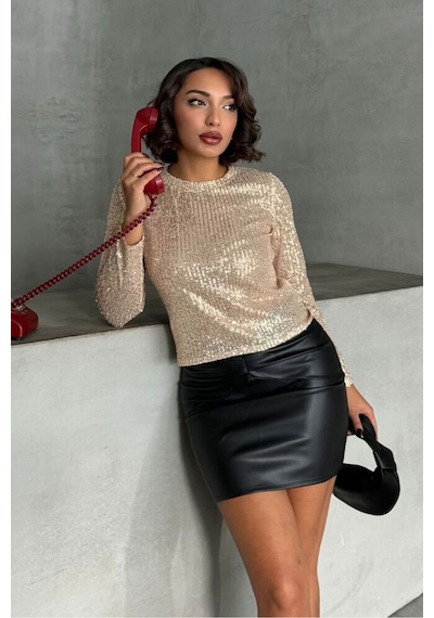 Verymoda Pullu Bluz F1866 Gold Taş
