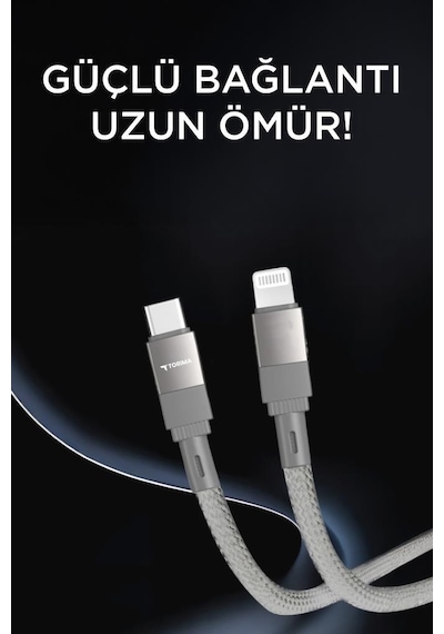 Torima U18 Type-C İle Lightning Şarj Ve Data Kablosu Gri