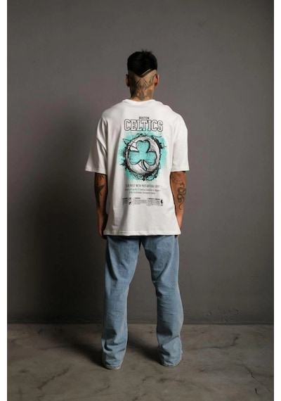 Wear Vexel Erkek Kısa Kol Yazlık Tişört Bisiklet Yaka Baskılı Oversize T-shirt - Beyaz Çok Renkli