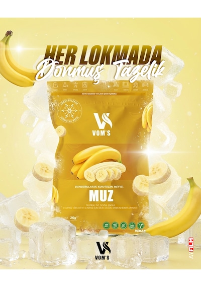 Voms Dondurularak Kurutulmuş Meyve Cipsi - Freeze Dried Muz 20gr 20 G