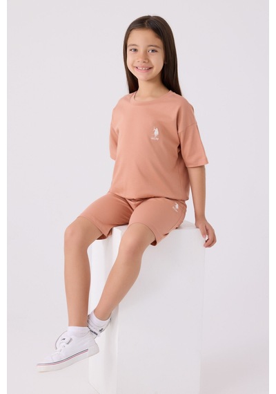 U.S. Polo Assn. U.s. Polo Assn Kız Çocuk Kahverengi Bermuda Takım Us1848-c-v34 Kahverengi