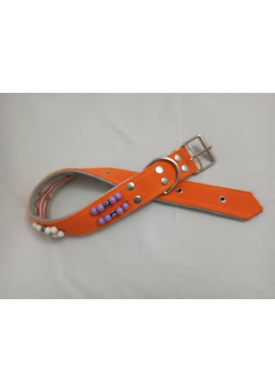 Kozaklı 10473 Süslü Boncuklu El İşlemeli Köpek Tasması Turuncu 70 x 4 CM