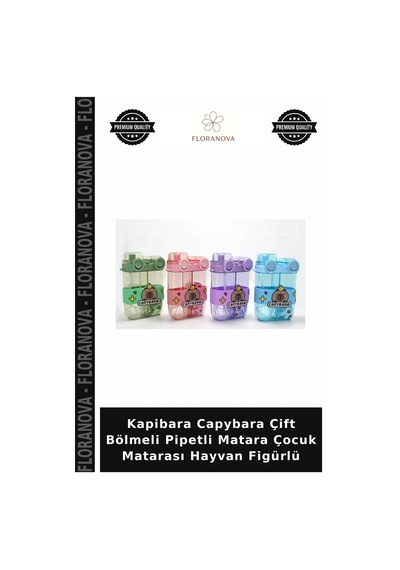 Kapibara Capybara Çift Bölmeli Pipetli Matara Çocuk Matarası Hayvan Figürlü Çok Renkli