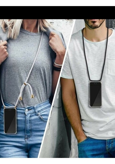 Iphone 11 Uyumlu Boyundan Askılı Şeffaf Darbe Emici Antishock Silikon Telefon Kılıfı Beyaz