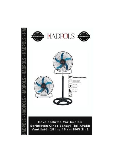 Havalandırma Yaz Günleri Serinleten Cihaz Sanayi Tipi Ayaklı Vantilatör 18 İnç 46 Cm 80w 3in1