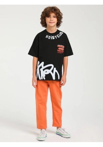 Jack Lions Erkek Çocuk Pamuklu Noisyclub Yazılı Kısa Kol Tshirt-14608 SIYAH