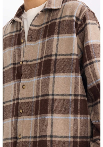 Defacto Boxy Fit Kareli Flanel Uzun Kollu Gömlek G4744ax25wnbn339 Kahve-bn339