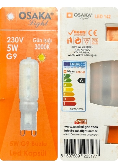 10 Adet Osaka Buzlu 5w Sarı Işık 3000k G9 Duylu Led Kapsül Ampul