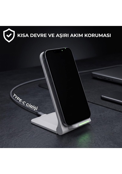 W515 15w Hızlı Şarj Destekli Katlanabilir Kablosuz Şarj Standı Beyaz Çok Renkli