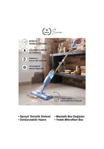 Spreylimop Spreyli Mop Doldurulabilir Su Hazneli Yedek Mikrofiber Bezli Mandallı Paspas Seti Parke
