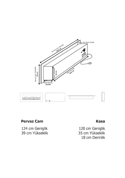 14 Efekt Dekoratif Şömine Bluetoooth+kumanda+çıtırtı 120x35x16 Cm