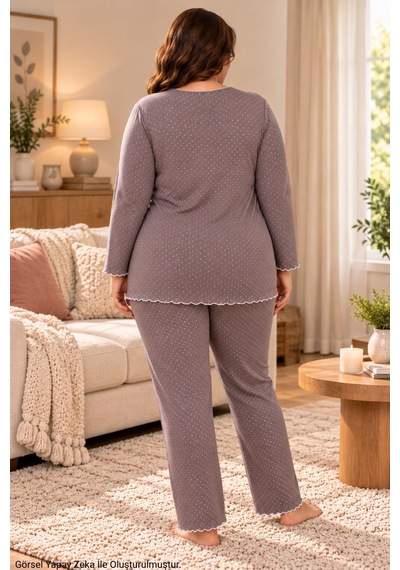 Seboteks Mevsimlik İnce Kumaş Puantiyeli Uzun Kollu Büyük Beden Kadın Pijama Takımı 3157 Vizon Seboteks Mevsimlik İnce Kumaş Puantiyeli Uzun Kollu Büyük Beden Kadın Pijama Takımı 3157 Vizon