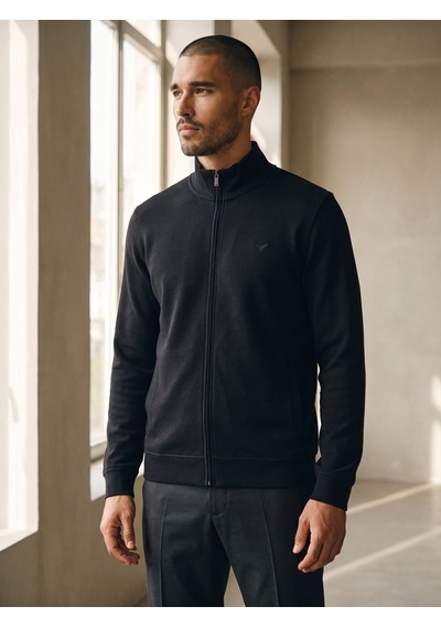 Maccali Erkek Siyah Büyük Beden Pamuklu Fermuarlı Sweatshirt
