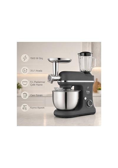 Fakir MixyTrio 1500 W 3’ü 1 Arada Stand Mikser