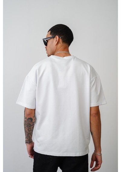 King-Brich Bisiklet Yaka Battal Boy Oversize Kalıp Basic Tişört Beyaz