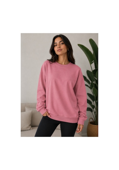 Herkesemoda Mevsimlik Bisiklet Yaka Sweatshirt Gül Kurusu