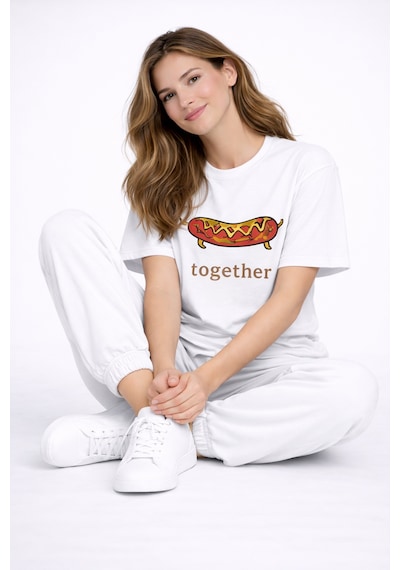 Better Together Baskılı Sevgili Kombini Çift Tişört Oversize Unis Beyaz