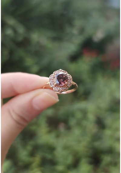 Çiçek Browni Topaz Pırlanta Tasli Yüzük - Ak454