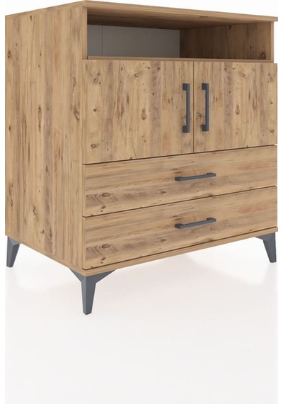 Kronos Şifonyer 3 Raflı 2 Çekmeceli 2 Kapaklı 88x59x96 Çam-çam Çam