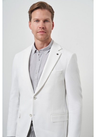 Morven Erkek Beyaz Örme Desenli Mono Yaka Slim Fit Ceket 25ms002018600 Beyaz