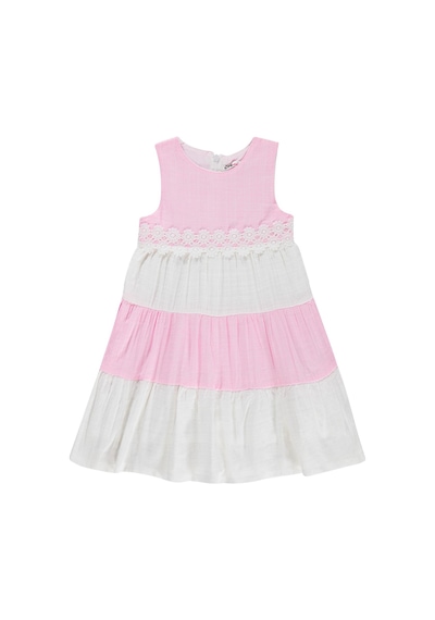Civil Girls Çiçek Dantelli 6-9 Yaş Elbise - Pembe Pembe - Beyaz