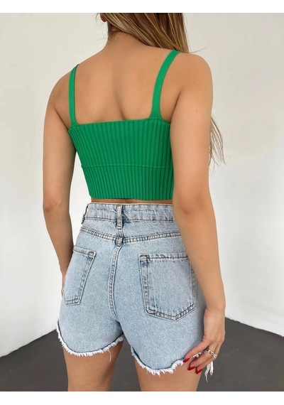 Saklımoda V Yaka Askılı Crop Triko Büstiyer Yeşil - Df2202 Çok Renkli