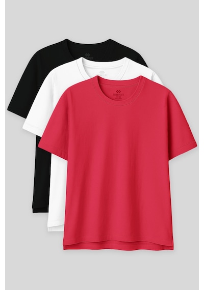 Oversize Fit Basic O Yaka 3lü Paket Siyah-beyaz-rose Kadın T-shirt 97285 Siyah - Beyaz