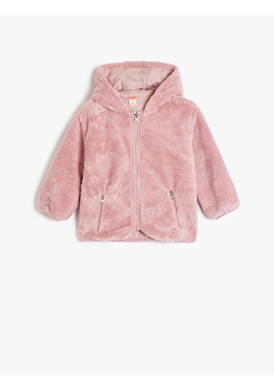 Koton Kapşonlu Peluş Ceket Fermuarlı Uzun Kollu Pembe 5wmg20012ak Pembe