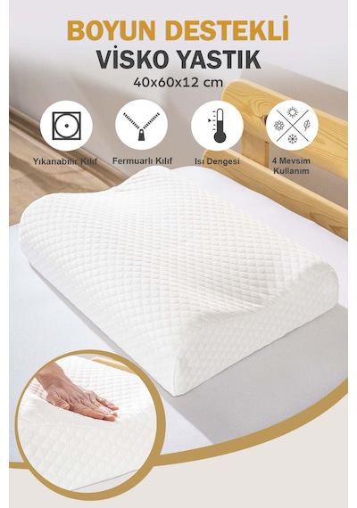 Rivaistanbul Valessa Viscon Ortopedik Yastık Büyük Boy 40x60x12 Cm Beyaz