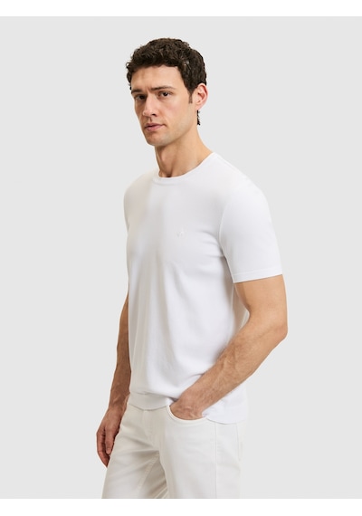 Beyaz Slim Fit Bisiklet Yaka Triko T-shirt